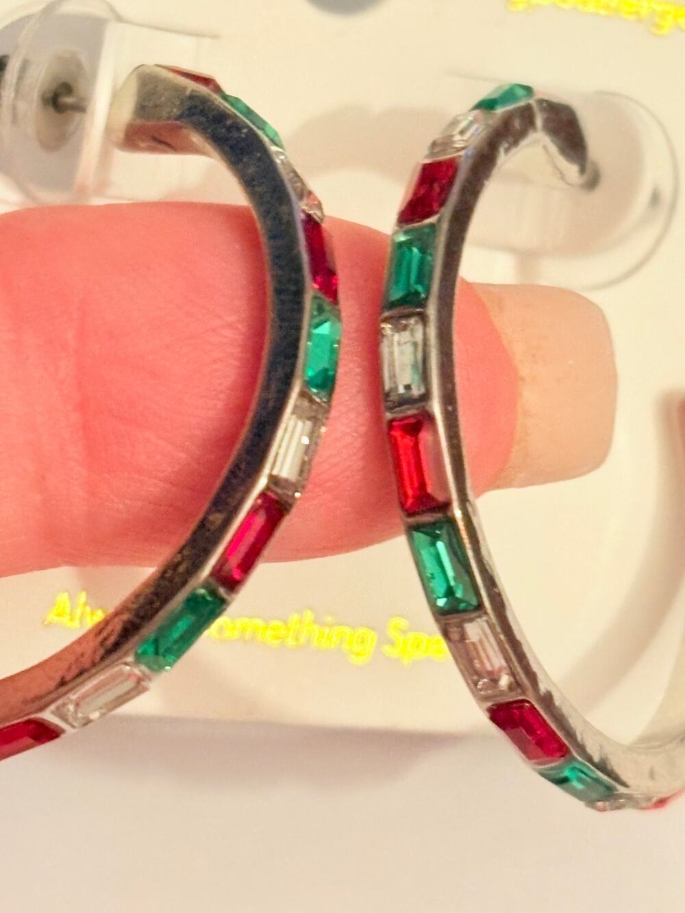 New Howard’s Crystal Hoop silver Tone Earrings